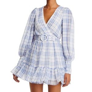 Bec + Bridge Blue Plaid Print Mini Dress